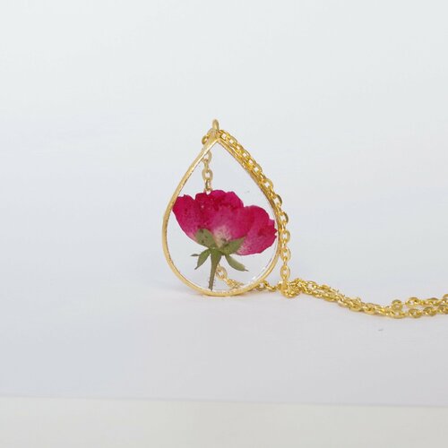 Rose rouge en résine collier - pendentifs de fleurs séchées - bijoux real flower - collie botanique cadeau de noël pour les femmes, maman