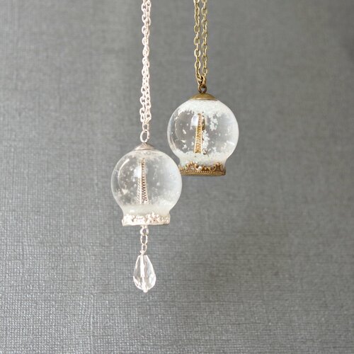 Collier boule à neige de noël hiver tour eiffel paris bijoux globe en verre bijoux terrarium cadeau pour elle