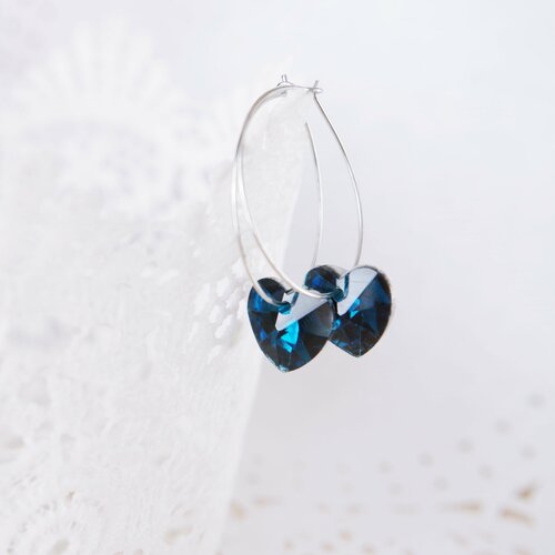 Boucles d'oreilles coeur bleu bijoux coeur en cristal saphir septembre boucles d'oreilles pendantes bijoux romantiques maman cadeau de noël.