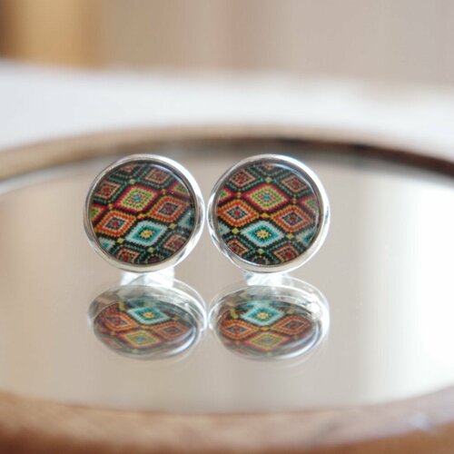 Boucles d'oreilles minimalistes  folk brillant petit post boucles d'oreilles motif géométrique verre dôme bijoux cadeau pour elle