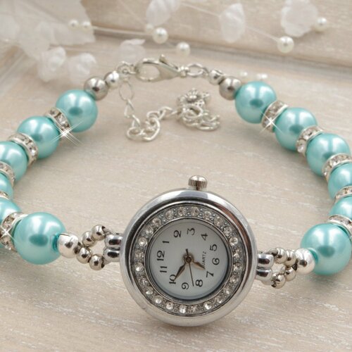 Montre bracelet montre élégante montre avec des perles perles turquoises montre avec des strass pour femme 