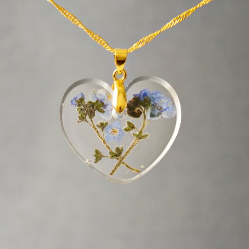 Collier de fleurs pressées bleu pour femmes,  pendentif en forme de coeur, cadeaux de noël pour les mères