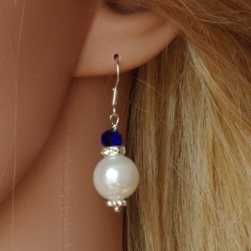 Cadeau de demoiselle d'honneur de bijoux de cristal bleu bleu saphir de perles de perles blanches pour ses bijoux pour maman