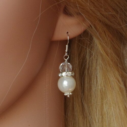Boucles d'oreilles de mariage de perles blanches bijoux en cristal clair boucles d'oreilles goutte demoiselle d'honneur cadeau