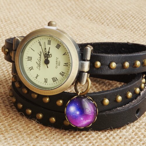 Montre de poignet espace galaxy montre violet poignet montre dames regarder que filles wrap montre bracelet montre trois tours montre au poignet