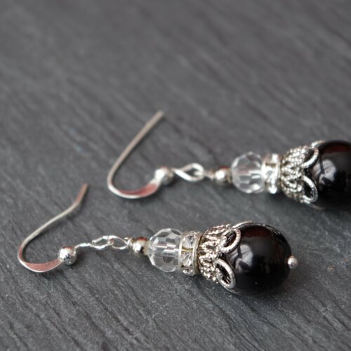 Boucles d'oreilles perles noires  bijoux en strass fille de fleur bijoux de mariage fête de mariage cadeau  de noël