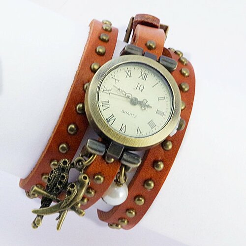 Montre à plusieurs tours montre vintage montre avec une perle blanche montre avec deux oiseaux