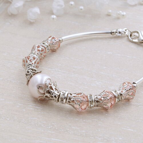 Rose perle bracelet de demoiselle d'honneur de mariage blush perle bijoux de mariée bijoux en cristal bracelet  cadeaux pour maman