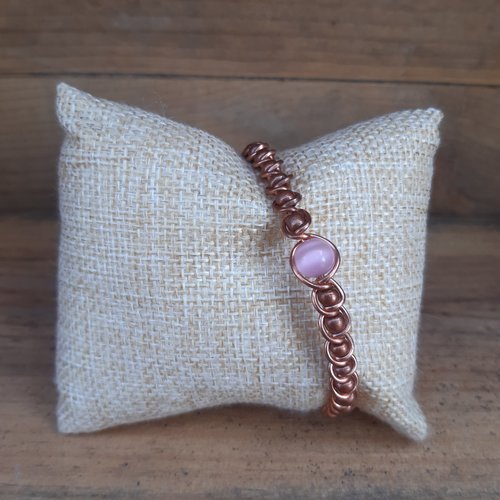Bracelet en cuivre "quartz rose" fait main.