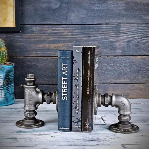 Serre livres industriel en fonte – support livres robuste – déco bureau et bibliothèque originale