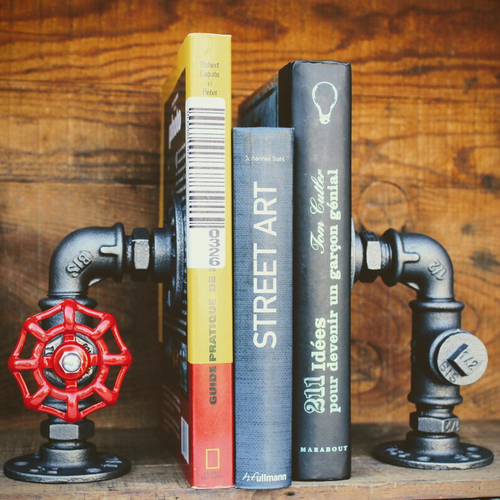 Serre livres industriel en fonte – support livres robuste – déco bureau et bibliothèque originale