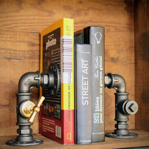 Serre livres industriel en fonte – support livres, dvd, blu-ray – déco bureau et bibliothèque originale