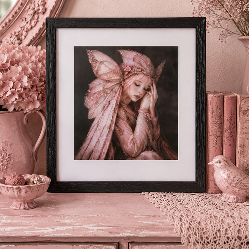 Cadre décoratif noir 22 x 22 cm – fée romantique rose vintage