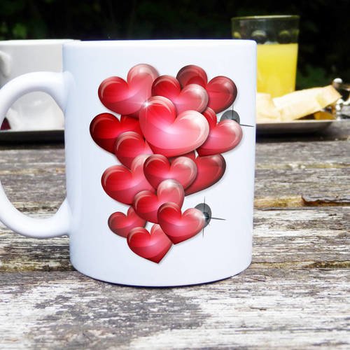 Mug bouquet de coeur  ,mug classqiue, mug original, idée cadeau,  cadeau,