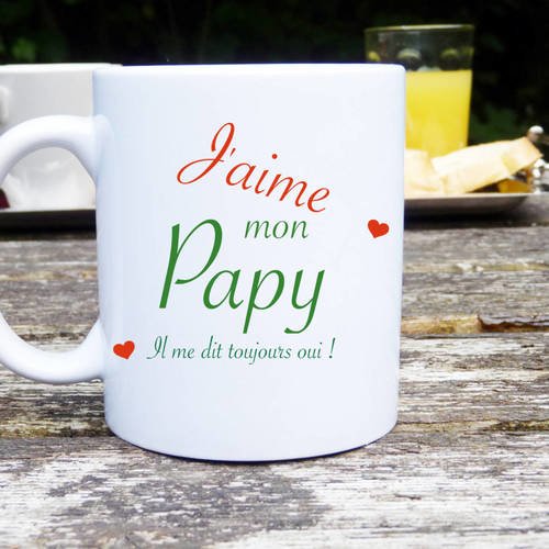 Mug j'aime mon papy ,mug classique, mug original, idée cadeau