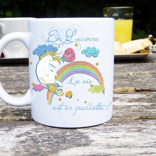 Mug à personnalisé, en licorne, la vie est en paillette !, mug original et personnalisable, cadeau , tasse classique