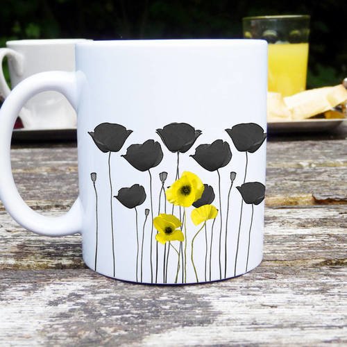 Mug original et personnalisable coquelicot jaune, céramique, tasses personnalisable mug classique