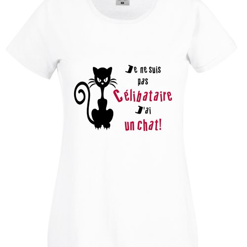 T-shirt femme humour : j'suis pas célibataire, j'ai un chat ! idée cadeau fan de chat