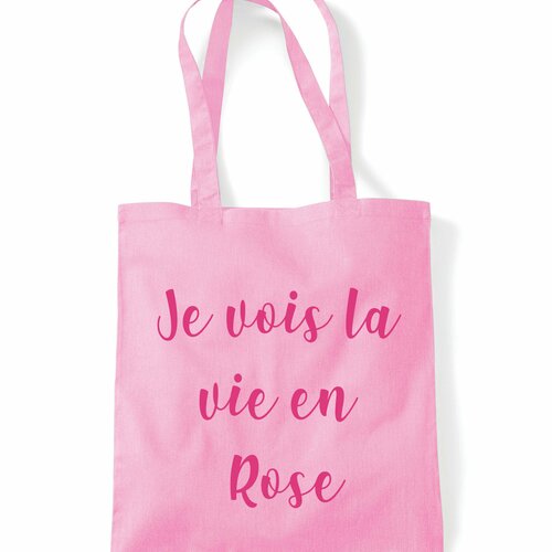 Tote bag personnalisable la vie en rose, idée cadeau , sac shopping, sac en toile, cadeau girly
