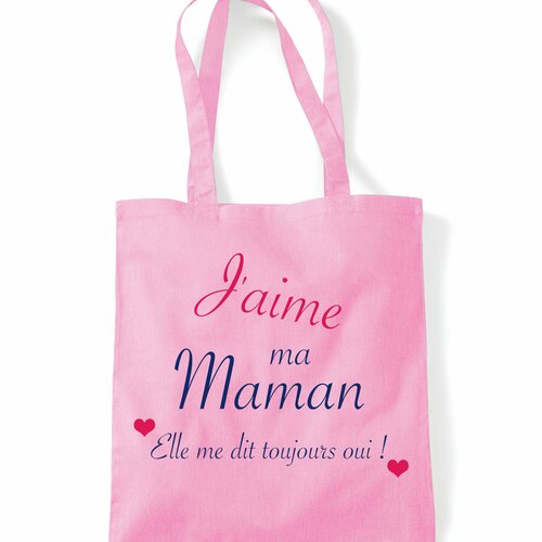 Tote bag personnalisable j'aime ma maman, idée cadeau remerciement, sac shopping, sac en toile, cadeau fête des mères
