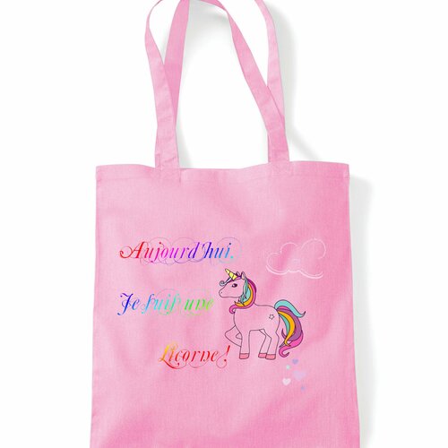 Tote bag personnalisable aujourd'hui je suis une licorne, sac shopping, sac en toile, sac de course, idée cadeau original,