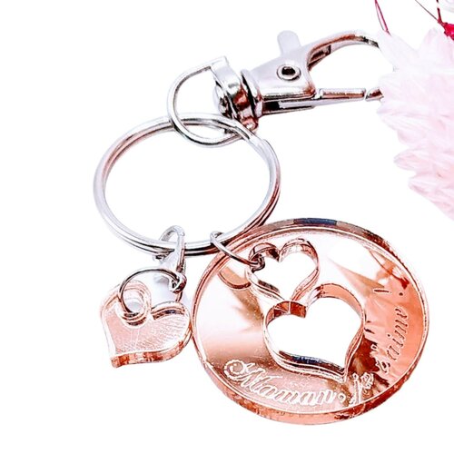 Porte-clés cœur personnalisé rose miroir, cadeau saint-valentin, fête des mères...
