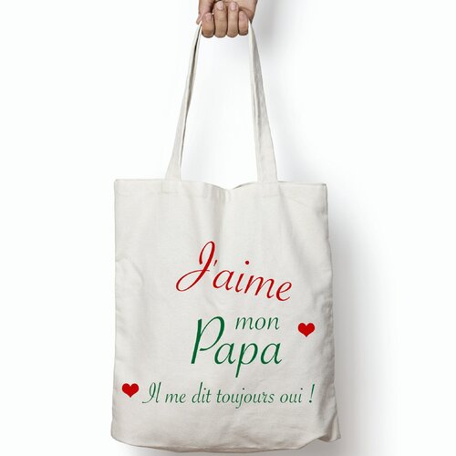 Tote bag personnalisable : j'aime mon parrain, tonton, papy, papa, sac shopping, sac en toile, sac de course, idée cadeau origina, naissance
