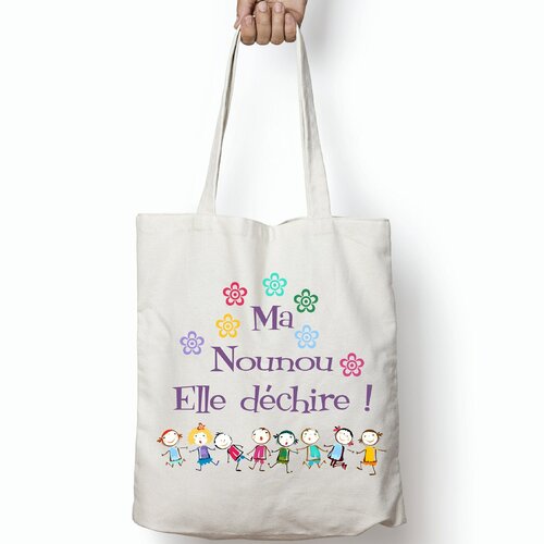 Tote bag personnalisable nounou : ma nounou elle déchire, nourrice, sac de course, idée cadeau original, assistante maternelle