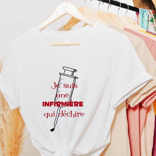 T-shirt personnalisé infirmière idée cadeau collègue remerciement ide - col rond