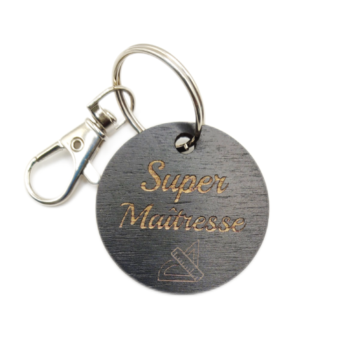 Porte-clés gravé prénoms médaille personnalisée bois ronde Super Mamie