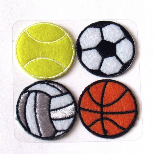 Ballons, appliques thermocollantes, thème sport, ballons ronds football, volley, basket et balle de tennis
