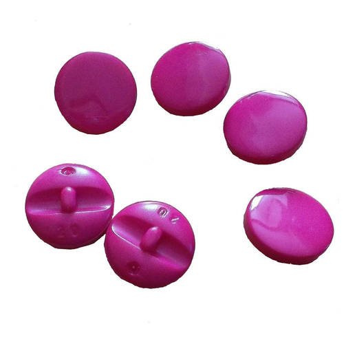 Bouton fantaisie rond, rose vif, lot de 6 boutons en plastique, 15 mm 