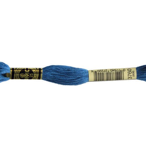Fil dmc n°3760, mouliné spécial, échevette de coton bleu, à broder . 