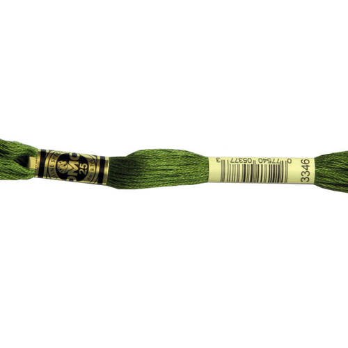 Fil dmc n°3346, mouliné spécial, échevette de coton vert, à broder . 