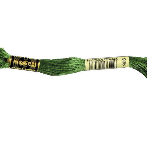 Fil dmc n°988, mouliné spécial, échevette de coton vert, à broder . 