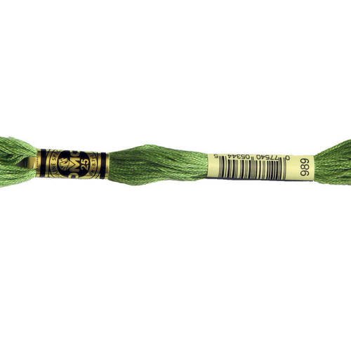 Fil dmc n°989, mouliné spécial, échevette de coton vert, à broder . 