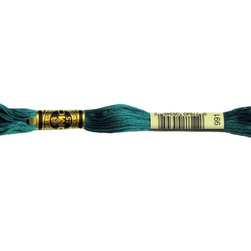 Fil dmc n°991, mouliné spécial, échevette de coton bleu vert, à broder . 