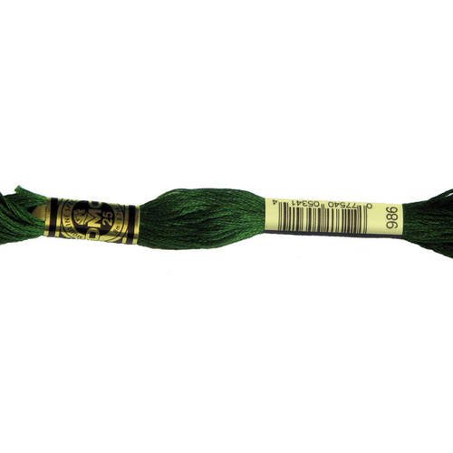 Fil dmc n°986, mouliné spécial, échevette de coton vert, à broder . 