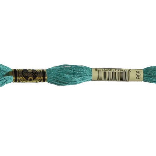 Fil dmc n°958, mouliné spécial, échevette de coton bleu turquoise, à broder . 