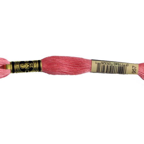 Fil dmc n°957, mouliné spécial, échevette de coton rose, à broder . 