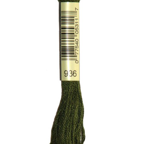 Fil dmc n°936, mouliné spécial, échevette de coton vert, à broder . 