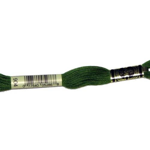 Fil dmc n°904, mouliné spécial, échevette de coton vert, à broder . 