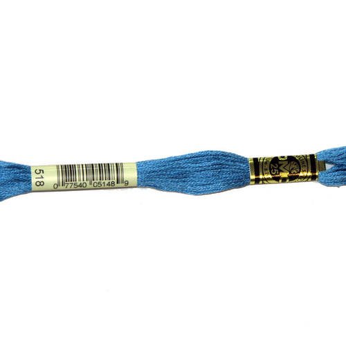 Fil dmc n°518, mouliné spécial, échevette de coton bleu, à broder . 
