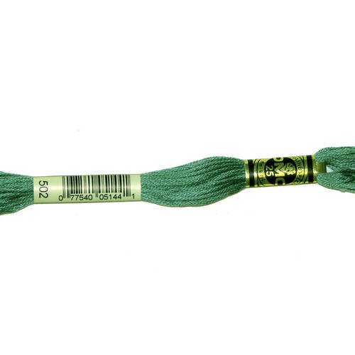 Fil dmc n°502, mouliné spécial, échevette de coton vert, à broder . 