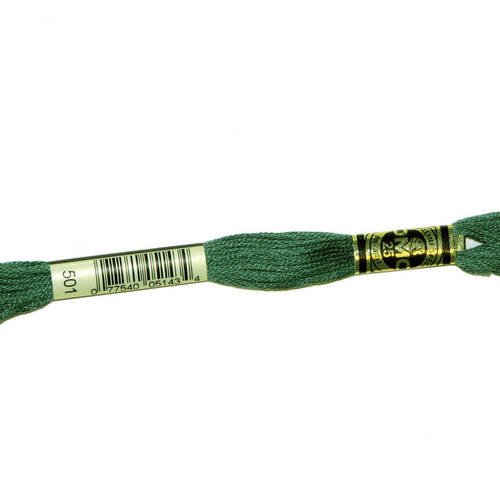 Fil dmc n°501, mouliné spécial, échevette de coton vert, à broder . 