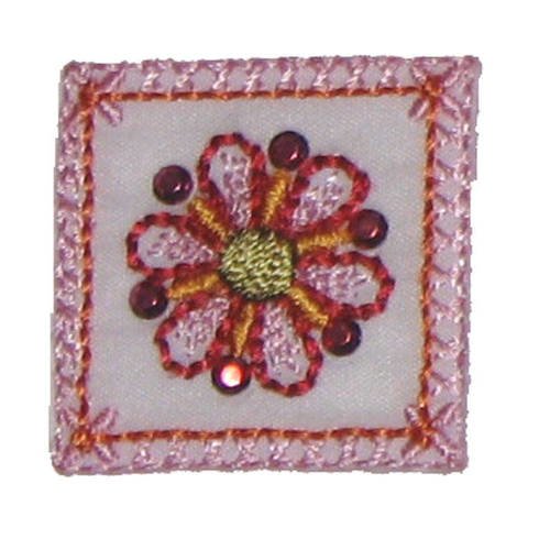 Motif thermocollant rose pour fille, forme carré et fleur.