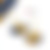 Boucles d'oreilles dormeuses éventail imprimé tissu wax fleur jaune bleu et doré bijou ethnique africain