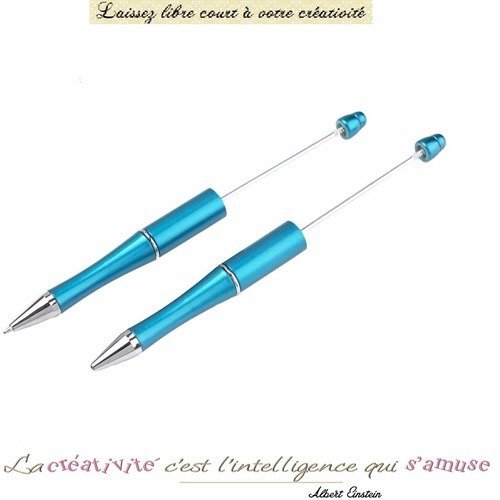 "stylo turquoise à décorer et personnaliser avec des perles - créez votre stylo unique"