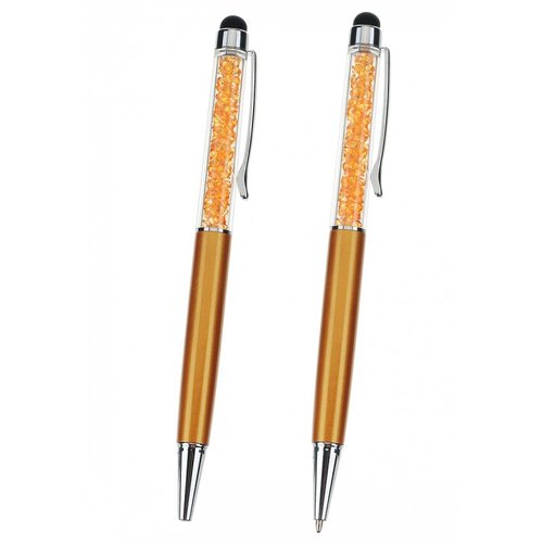 Stylo, stylo orange /doré avec strass à l'intérieur