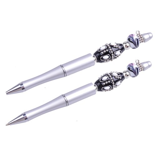 Stylo, stylo argenté de métal/matière synthétique avec perles 15cm
